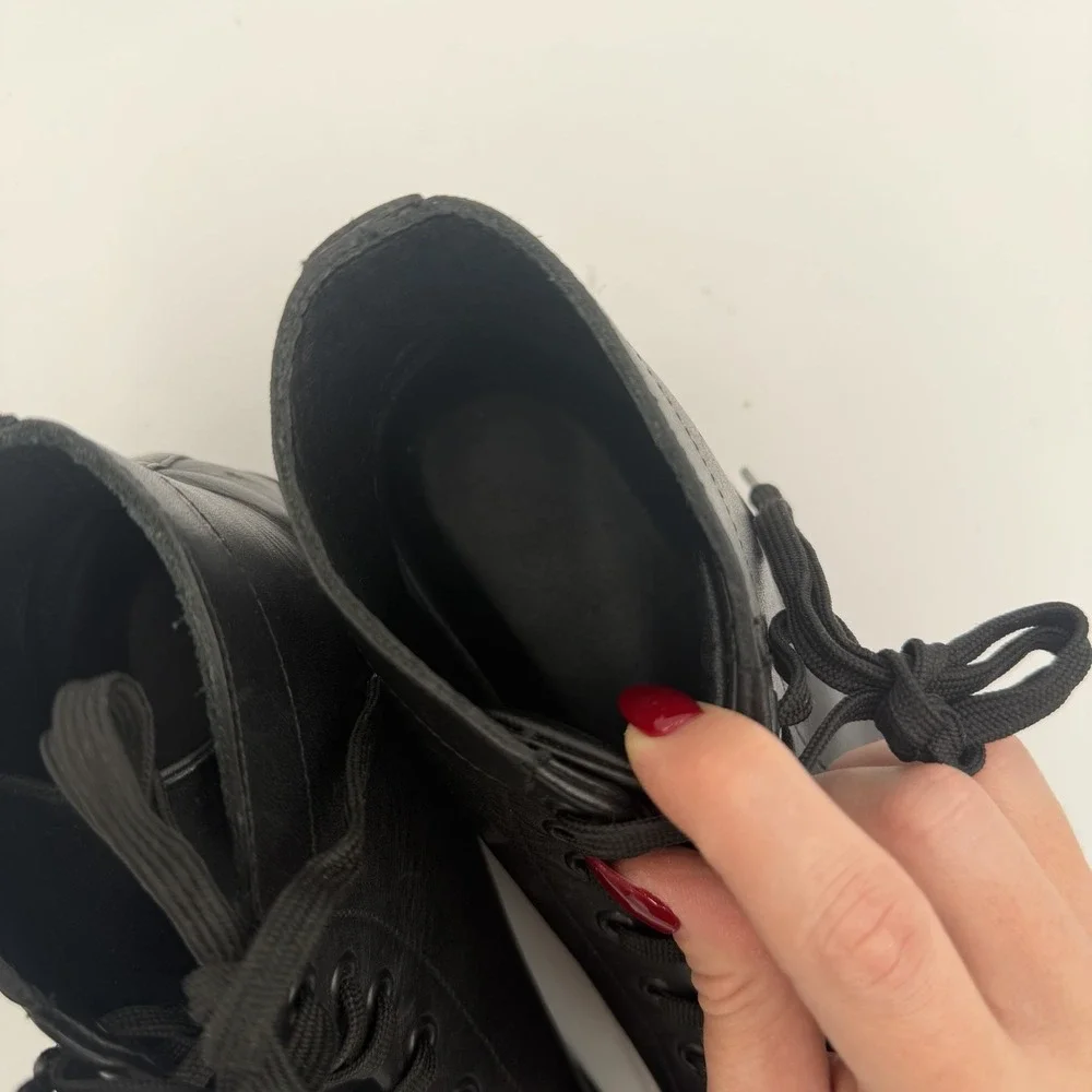 Black Leather High Top Sneakers Men's Size‎ 10 Lace Up Shoes Goth Moto Biker
